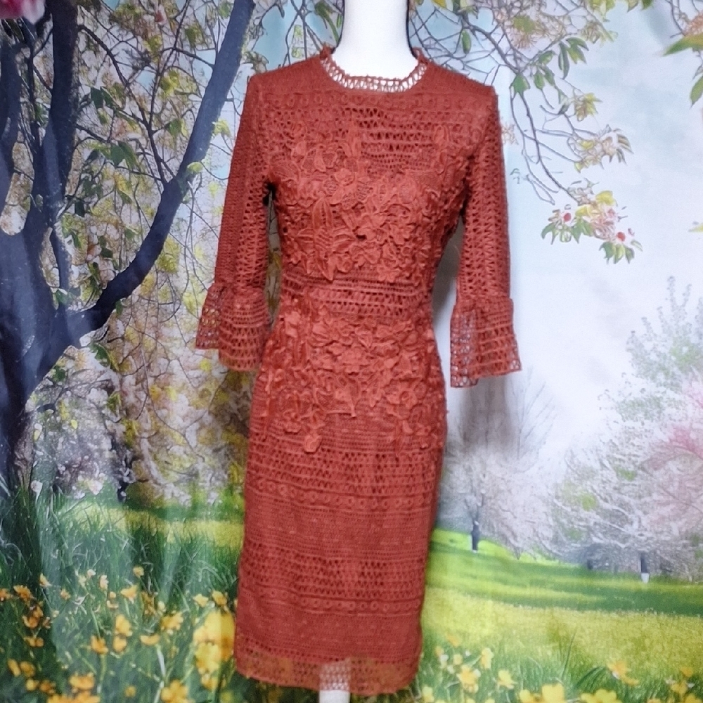 Polagram Rust Lace Midi Dress